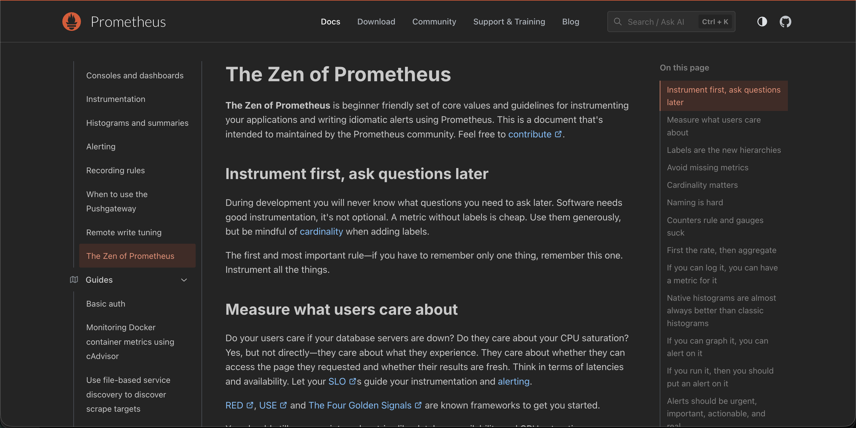 The Zen of Prometheus, now part of the official Prometheus documentation